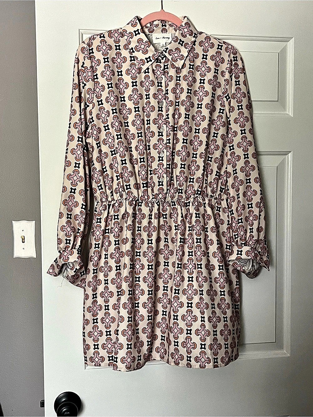 Geometric Mini Dress in Pink & White Like New